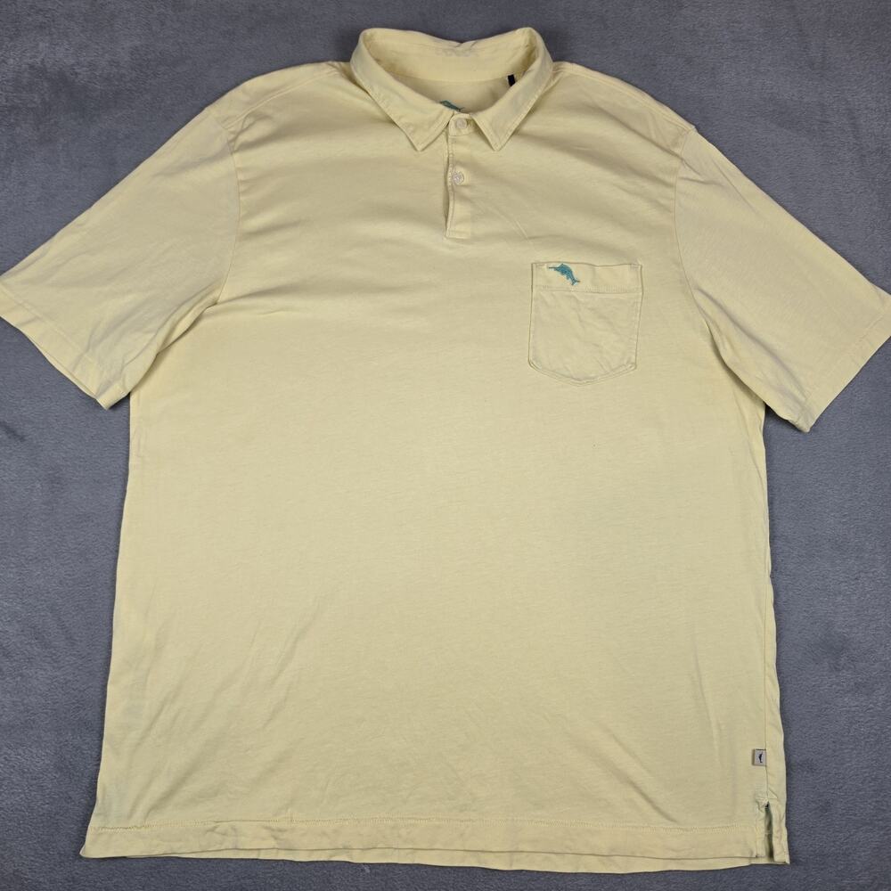Tommy Bahama Polo Shirt Men XL Yellow Supima Cotton Pocket Casual Island Luxury